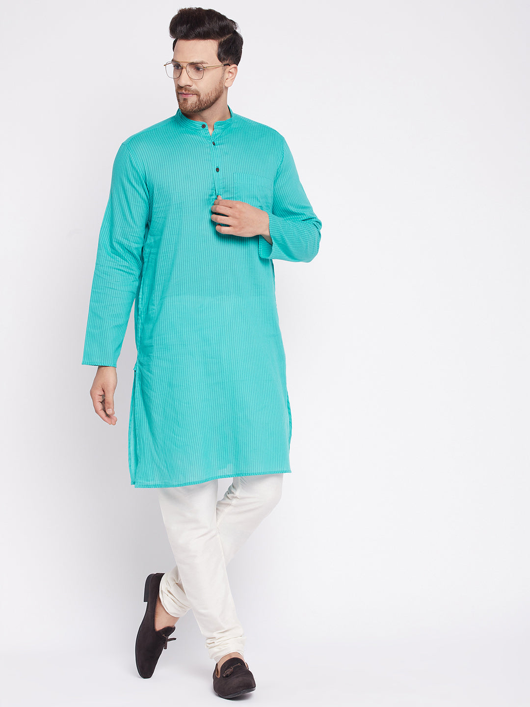 Men's Long Kurta with Band Colla