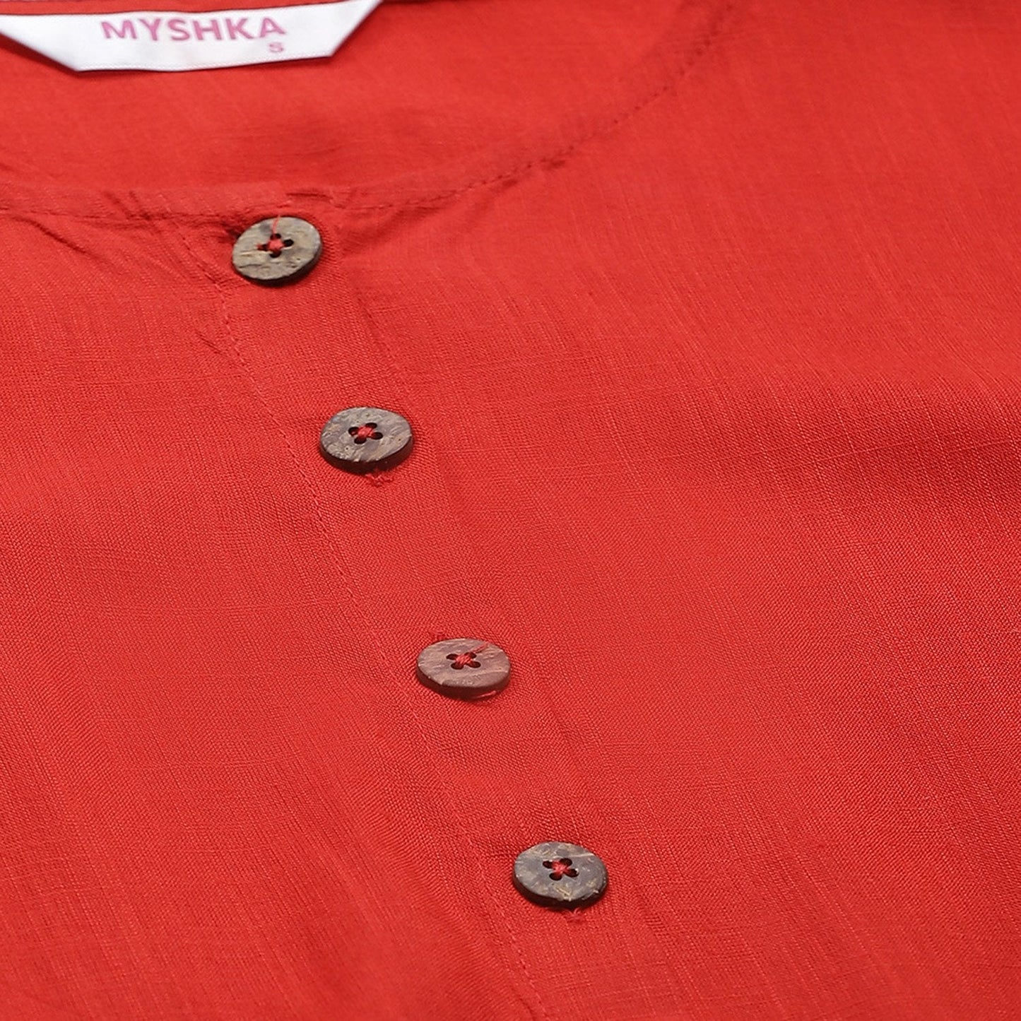 Women Red Cotton Kurti by Myshka (