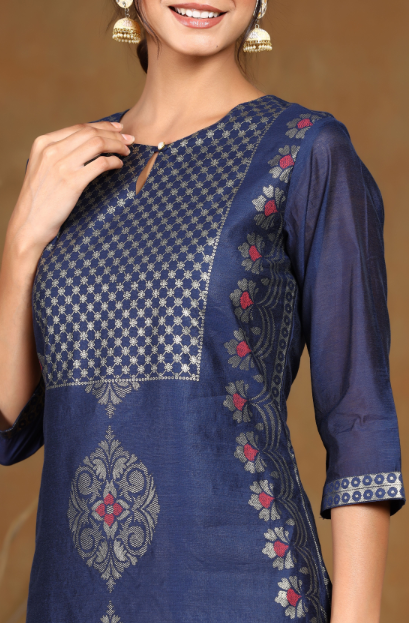 Women's Black Modal Chanderi Printed Straight Kurta
