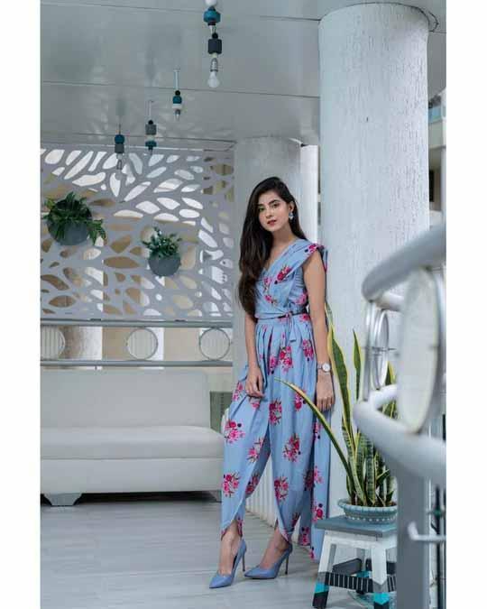 Women's Powder Blue Indo-Western Dhoti Set Of 2 (2pc Set)