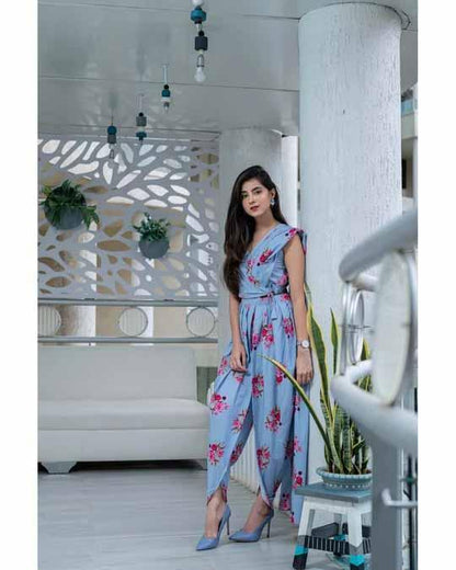 Women's Powder Blue Indo-Western Dhoti Set Of 2 (2pc Set)