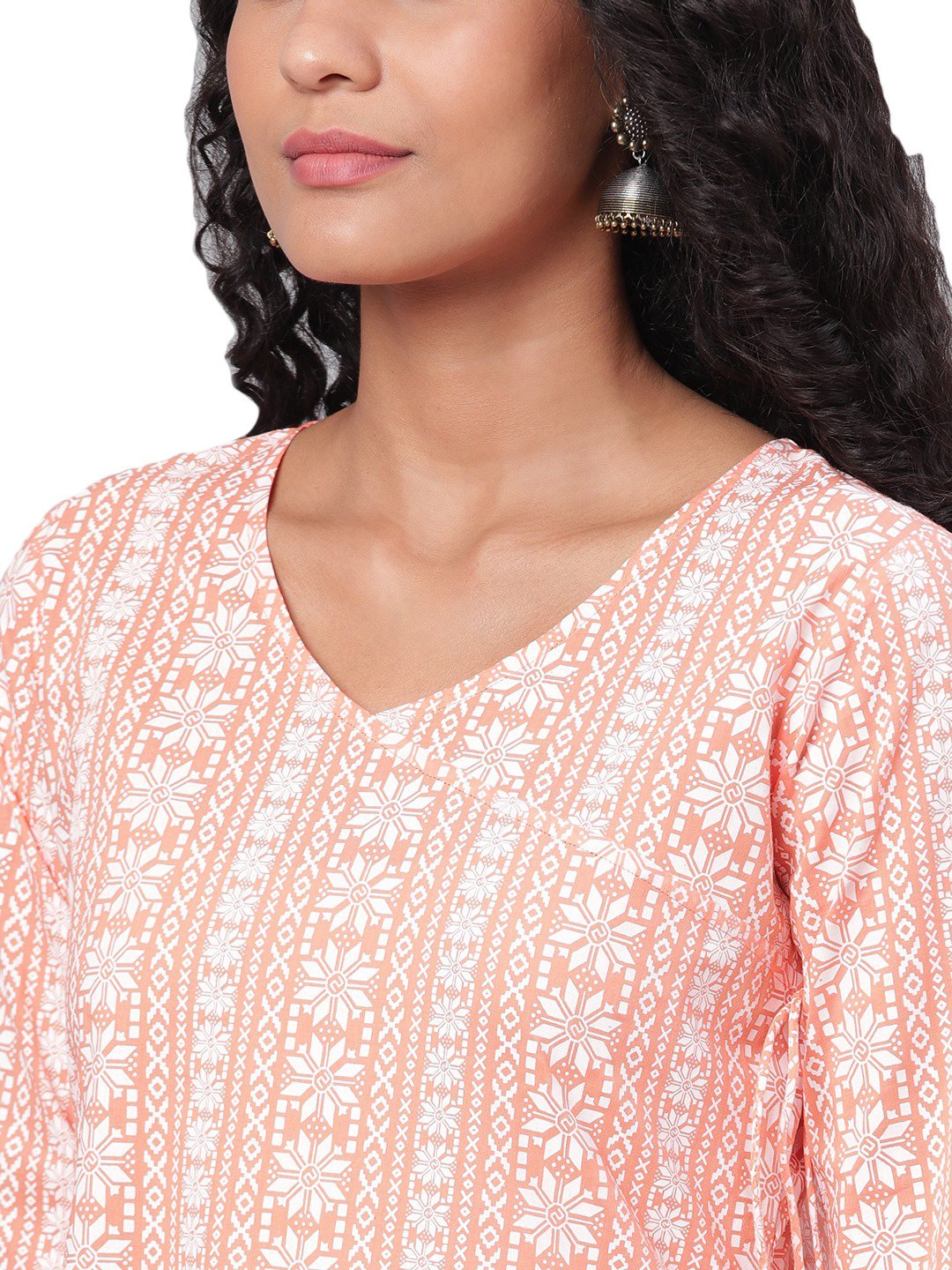 Women Peach Printed Cotton Kurta & Pant Set by Myshka (