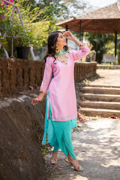 Women's Light pink and Sea green Patialla Set