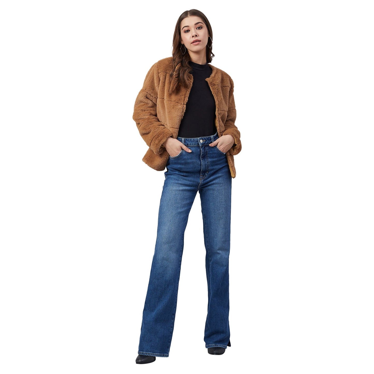 Women's Brown Faux Fur Open Jacket