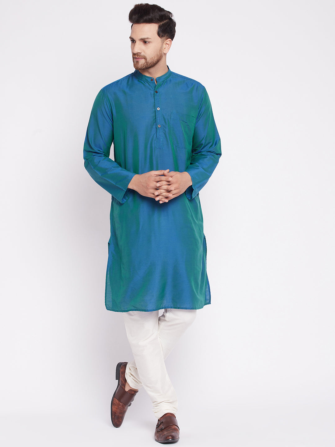 Men's Long Kurta with Band Colla