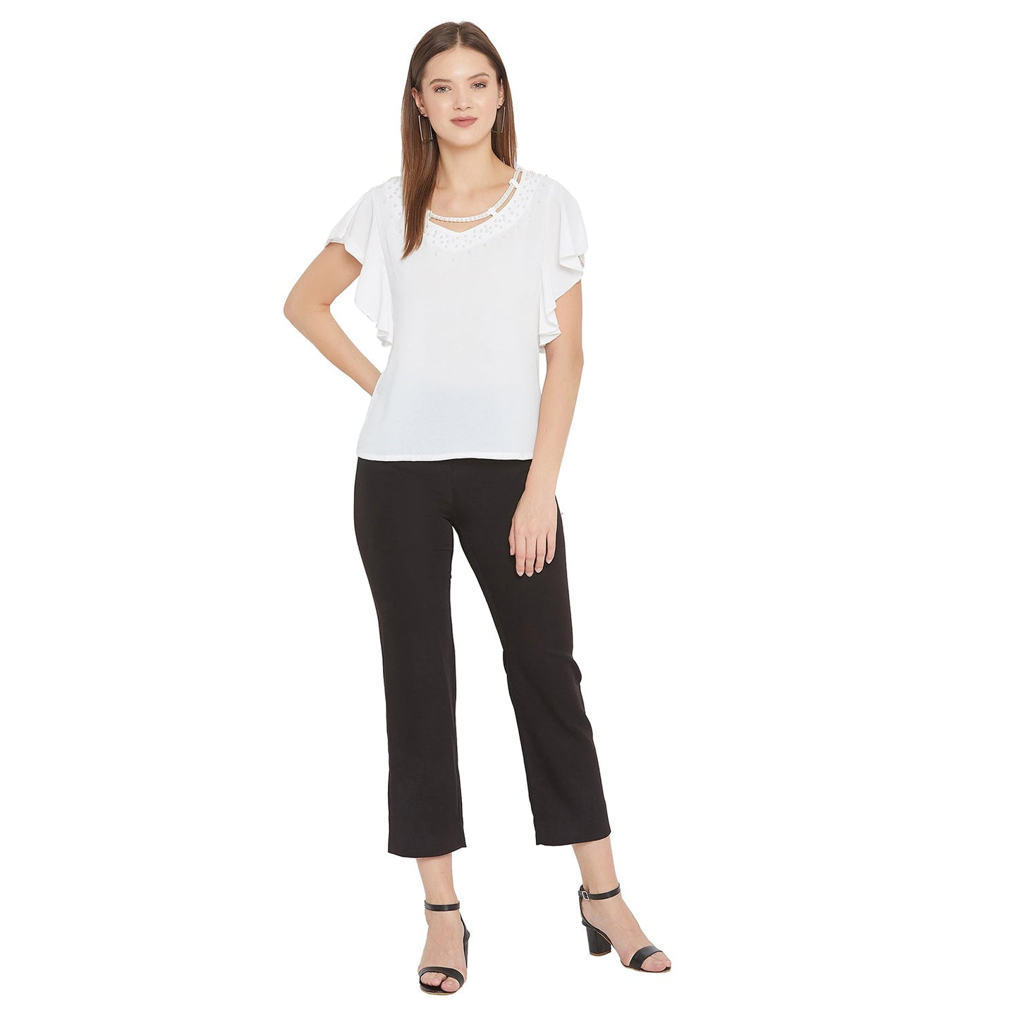 Women's Embellished Self Design Round Neck