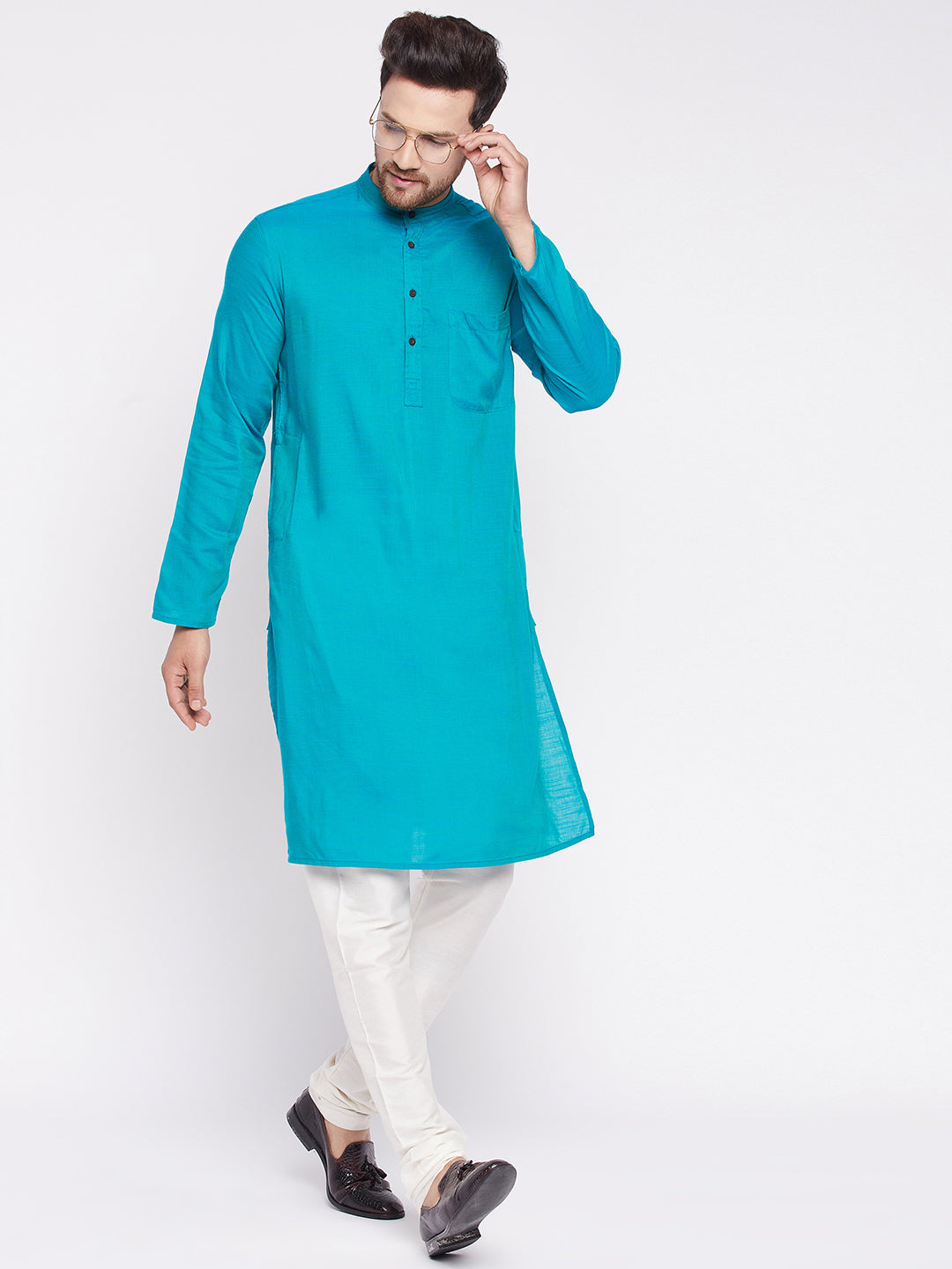 Men's Long Kurta with Band Colla