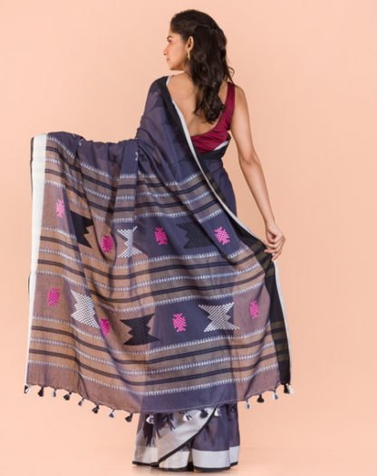 Women's Grey handwoven cotton saree