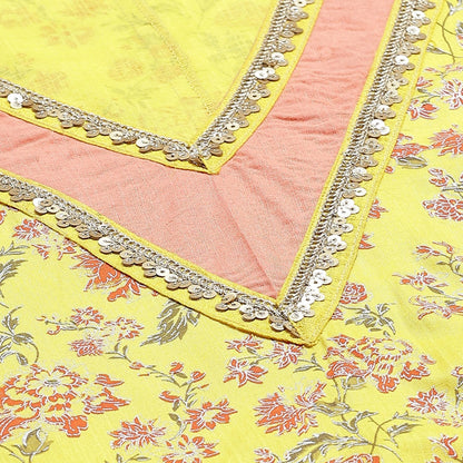 Women Yellow Cotton Printed Dress by Myshka (