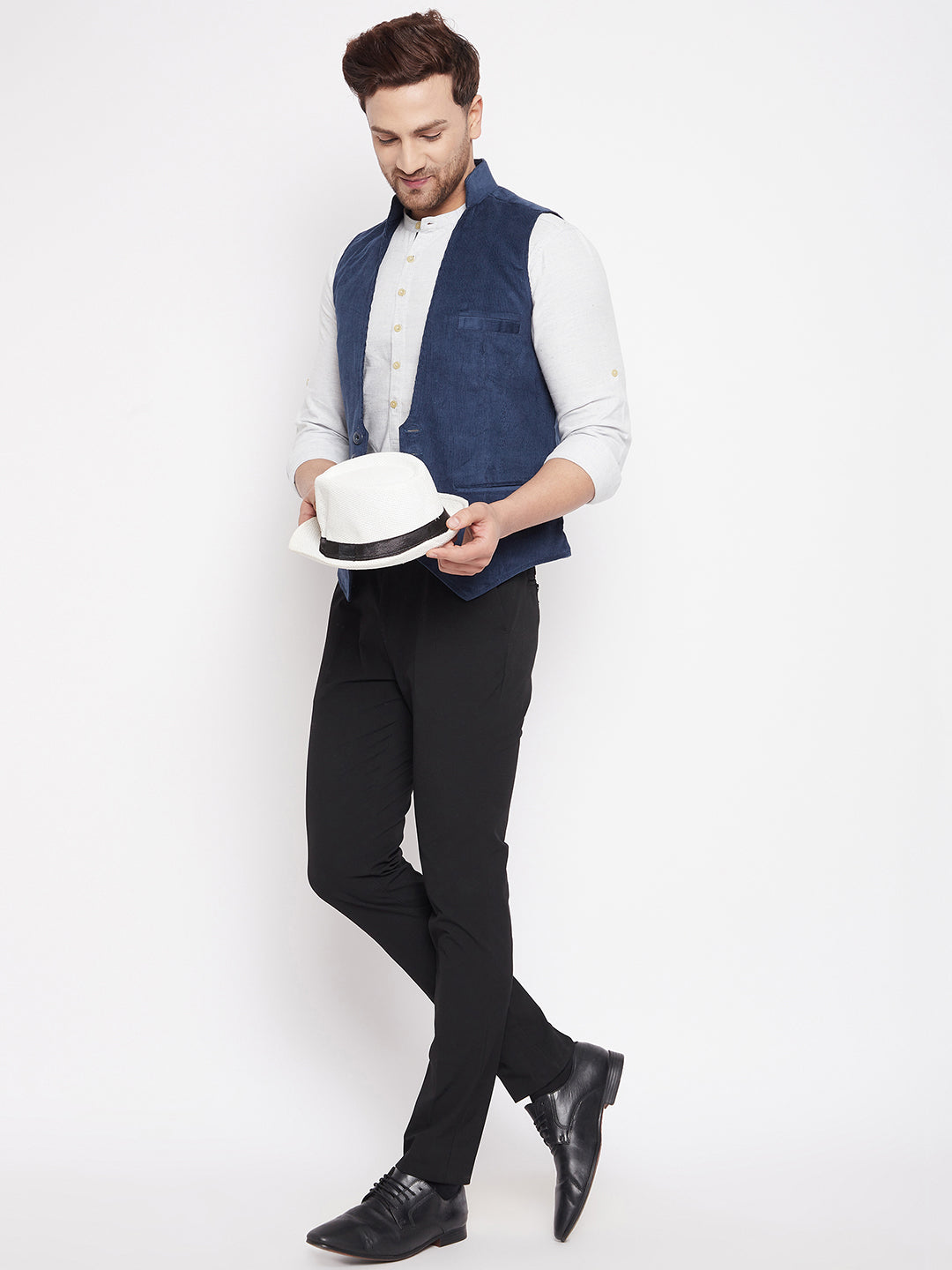 Men's Blue Color Woven Nehru Jacket