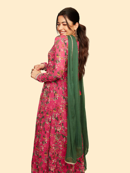 Women's Pink Digital Floral Printed Georgette Set
