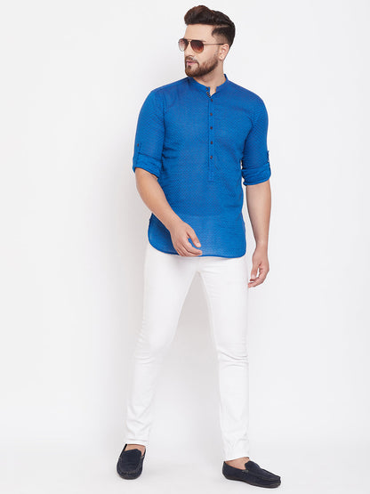 Men's Woven Design Blue Shirt Kurta