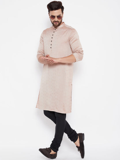 Men's Woven Design Off Beige Straight Kurta