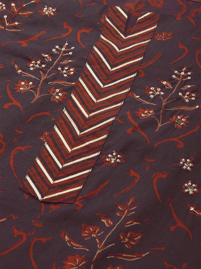Women's Cotton Printed Suit Set with Adda Mirror Work