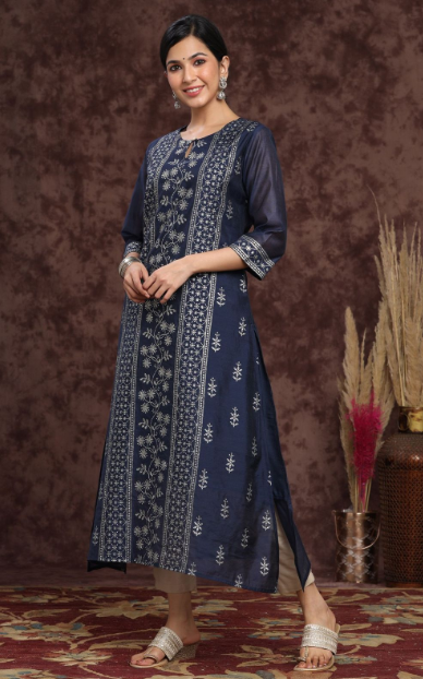 Women's Modal Chanderi Printed Straight Kurta