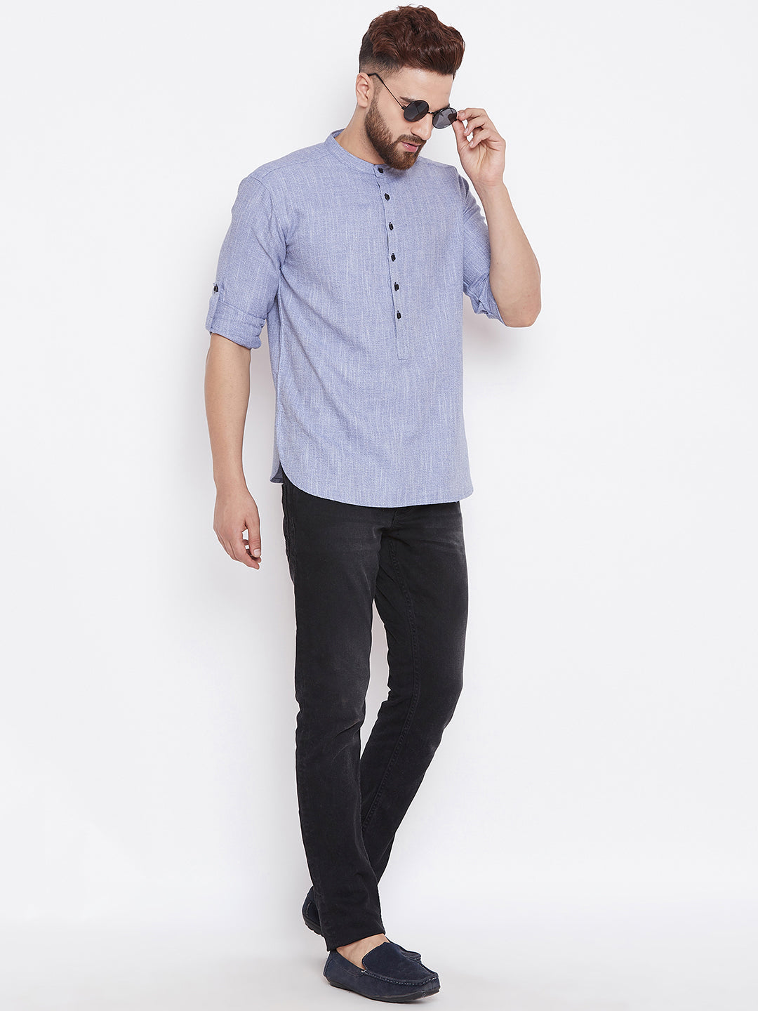 Men's Light Grey Cotton Shirt Kurta
