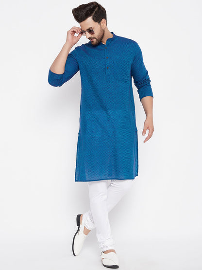 Men's Cotton Blue Straight Kurta