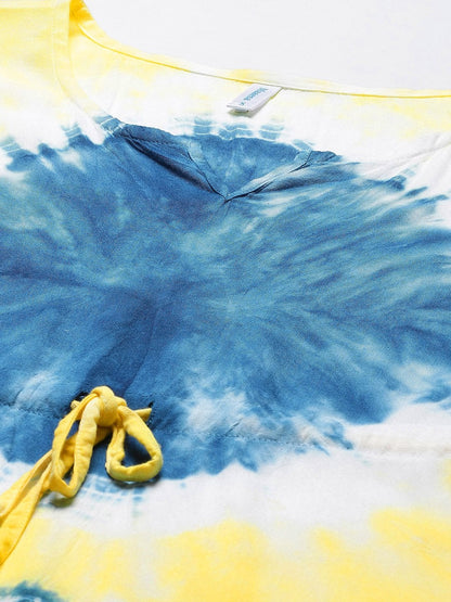 Women's Yellow & Blue Tie-Dye Kaftan Dress (1pc)