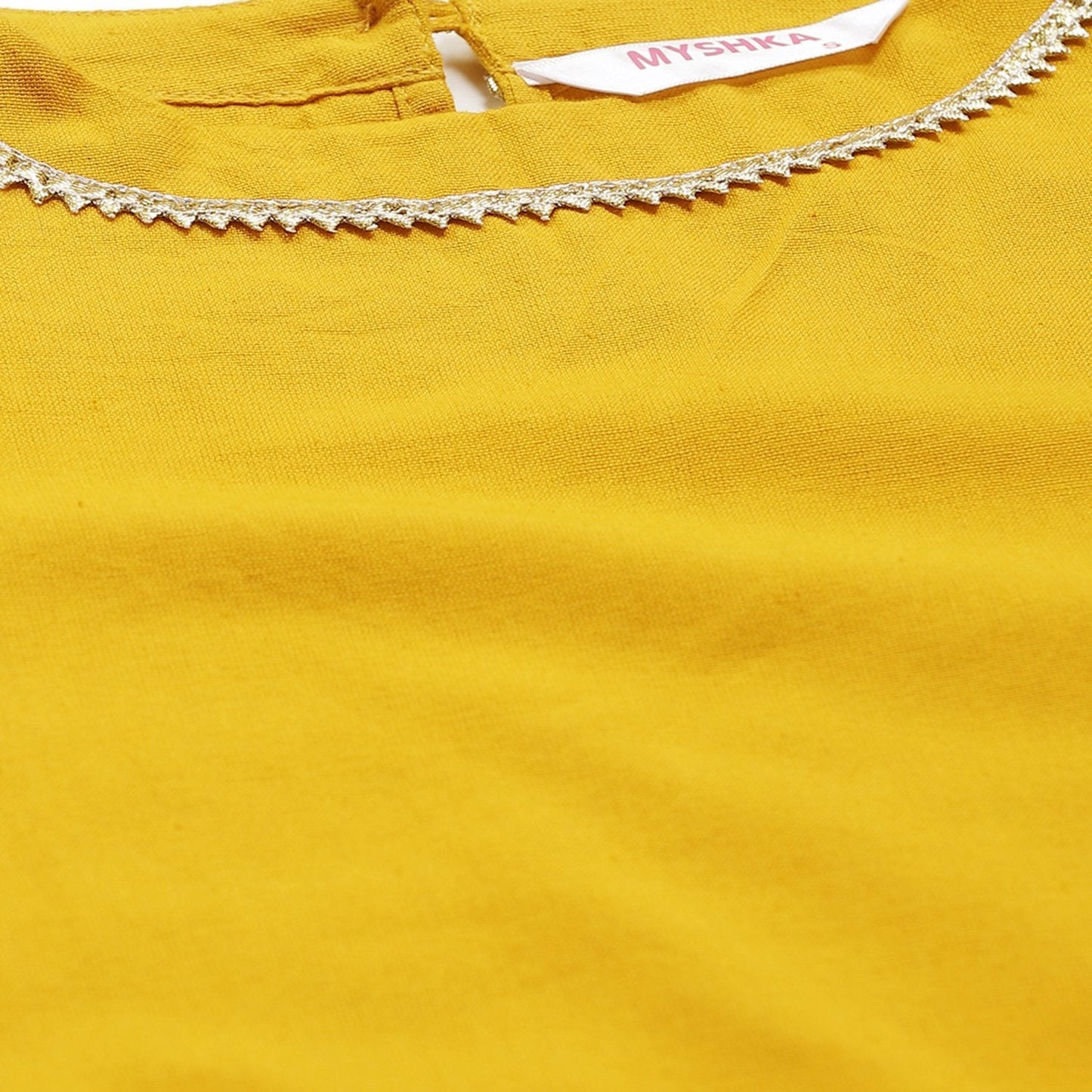 Women's Mustrd Cotton Solid Sleeveless Round Neck Casual Kurta Palazzo Set