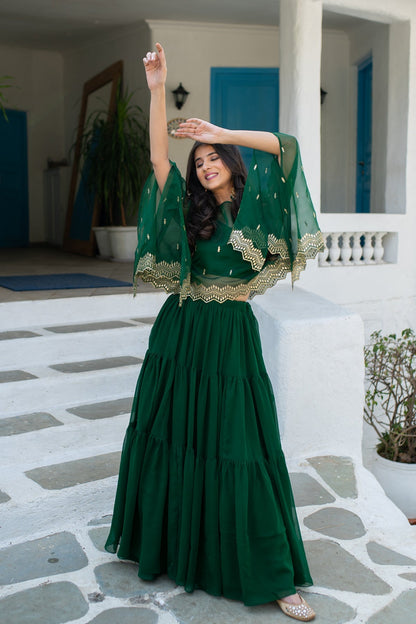 Women's Bottle Green Cape Lehenga Choli