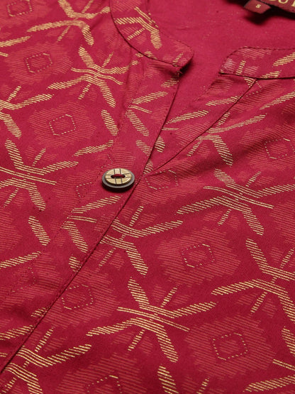 Women's KSUT Fuchsia And Gold Geometric Printed A Line Kurta With 3/4Th Sleeves