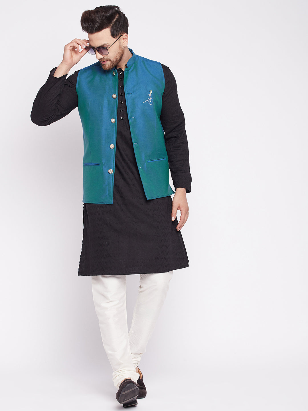 Men's Nehru Jacket With Embroided Insignia Of Lord Krishn