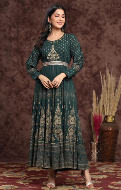 Women's Rayon Printed Flared Dress With Bel
