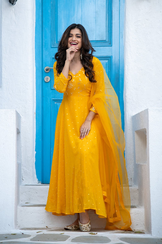 Women's Mustard Yellow Anarkali Set