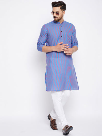 Men's Cotton Striped Blue Kurta