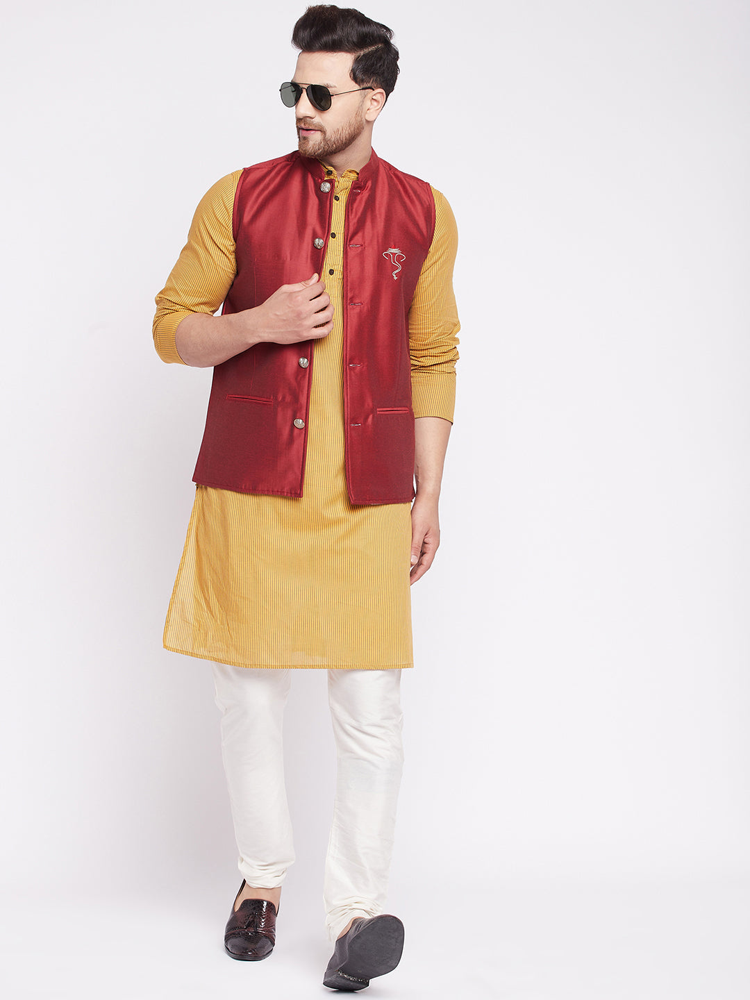 Men's Nehru Jacket With Embroided Insignia Of Lord Ganesh
