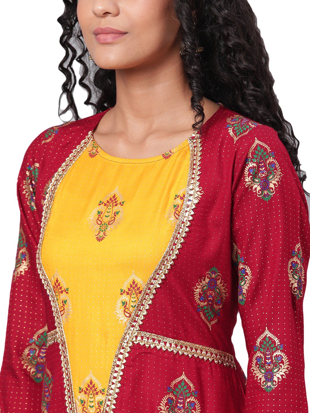 Women's Maroon Printed 3/4 Sleeve Rayon Round Neck Dress