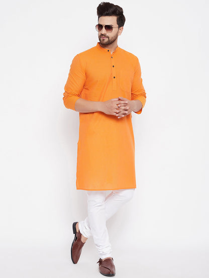 Men's Cotton Striped Orange Kurta2