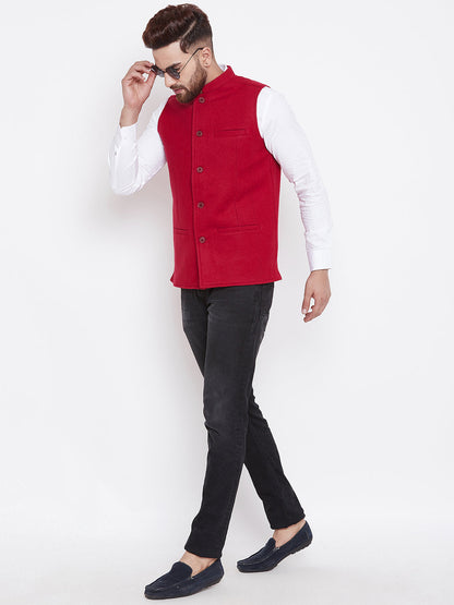 Men's Wool Red Nehru Jacket