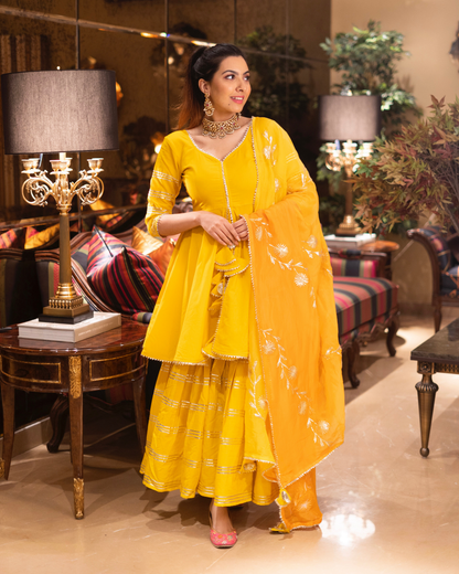 Women's Yellow Mellow Gotapatti Kurta Set