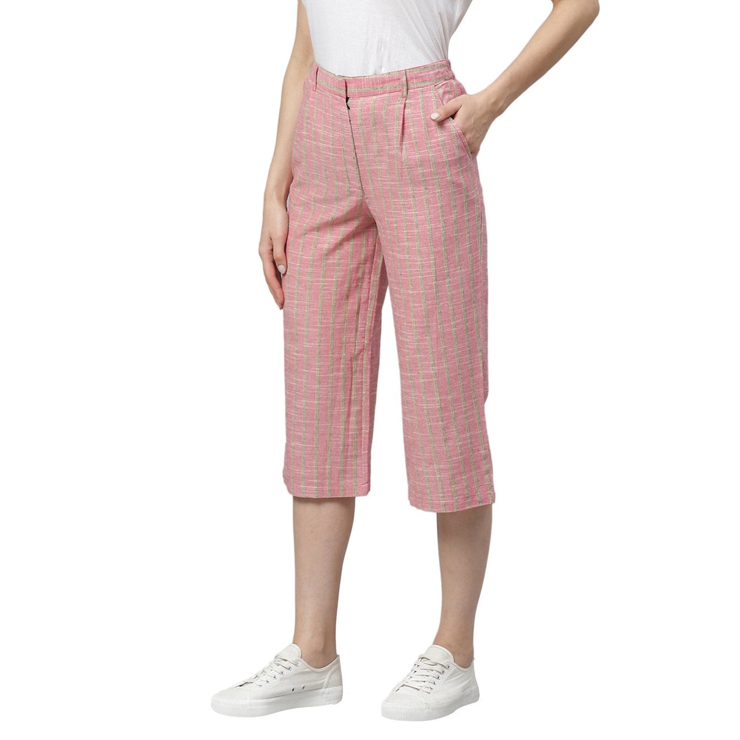 Women Pink Cotton Cullote Trouser by Myshka (