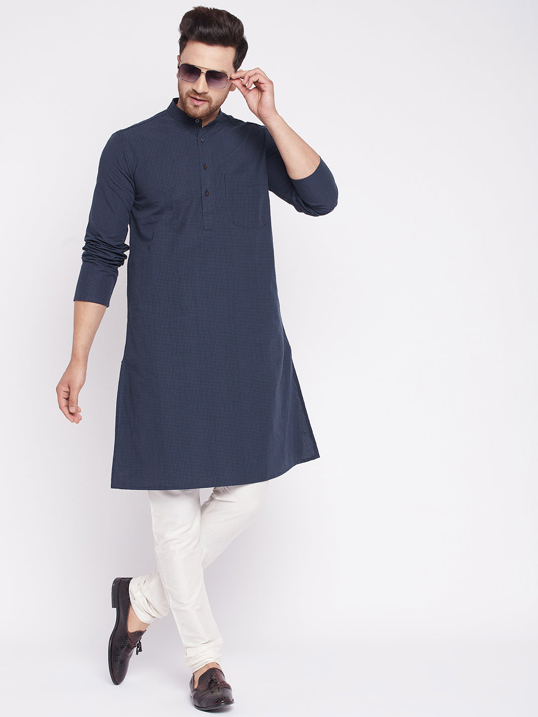 Men's Long Kurta with Band Colla