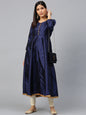 Women's Navy Blue And Golden Woven Design Anarkali Kurta,