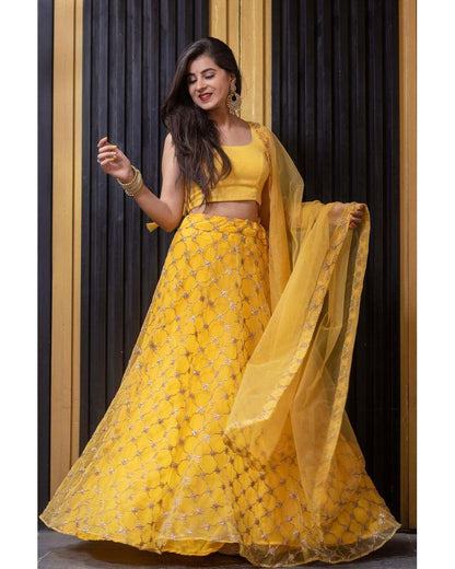 Women's Yellow Lehenga Choli (3pcs set)