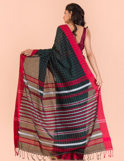 Women's Black handwoven cotton saree