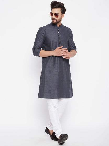 Men's Woven Design Blue Straight Kurta2