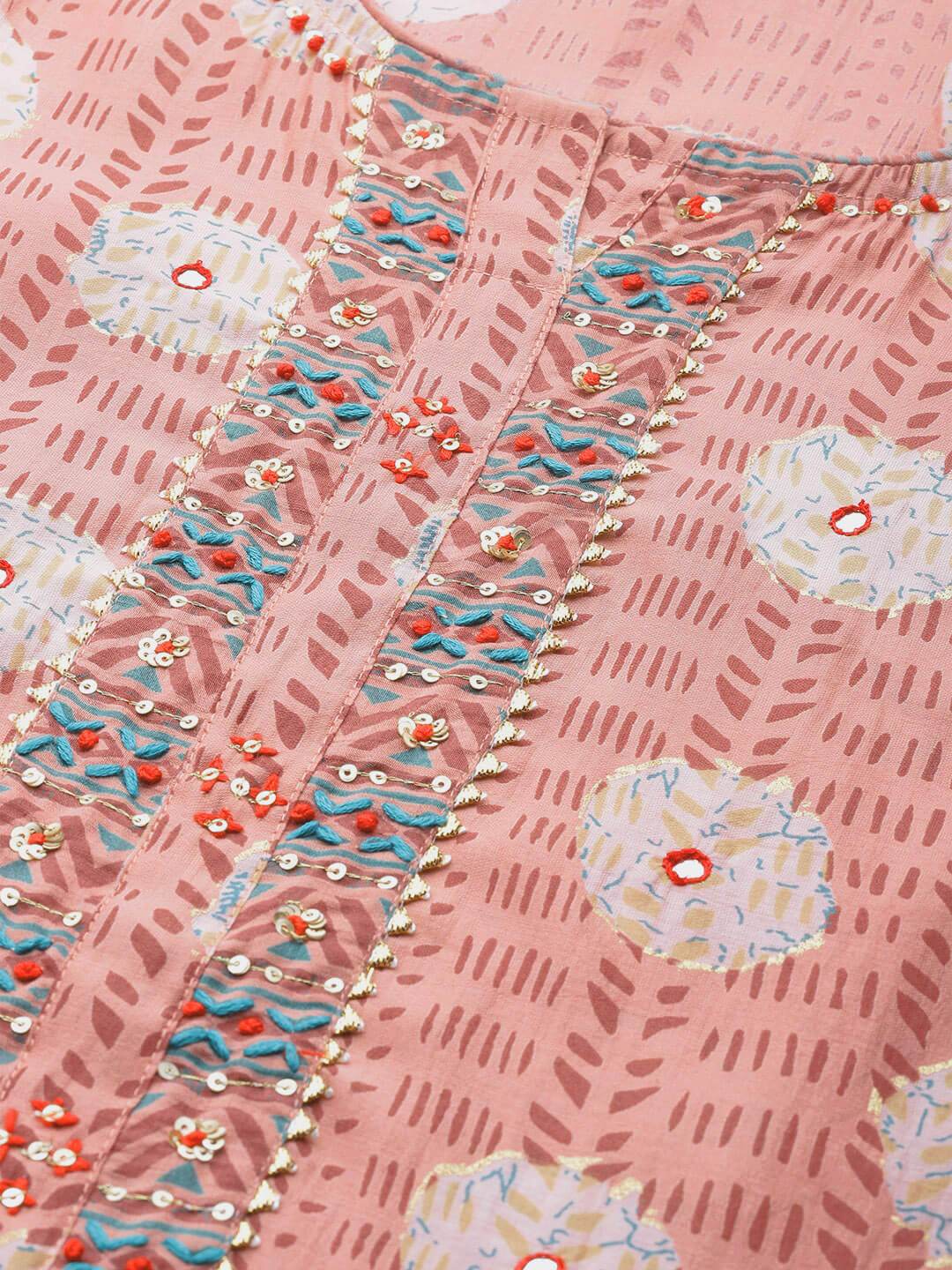Women's Rayon Printed & Handwork Mirror detailing Yoke Kurta