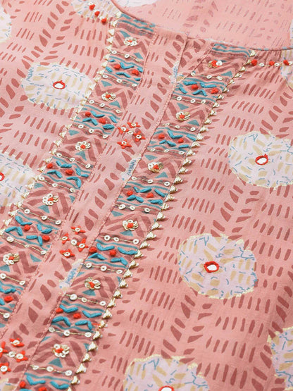 Women's Rayon Printed & Handwork Mirror detailing Yoke Kurta