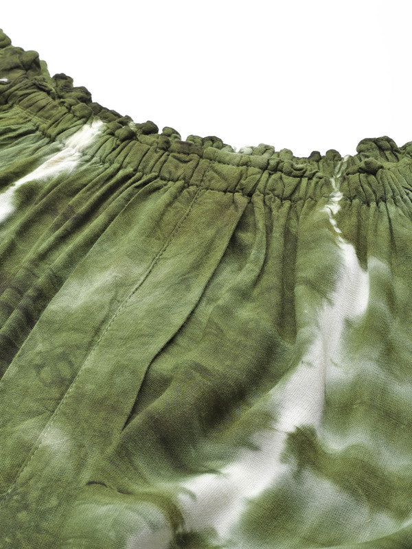 Women's Olive Green White Tie Dyed Co-Ords