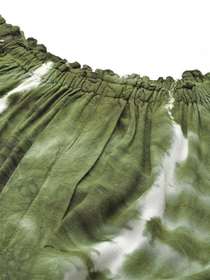 Women's Olive Green White Tie Dyed Co-Ords