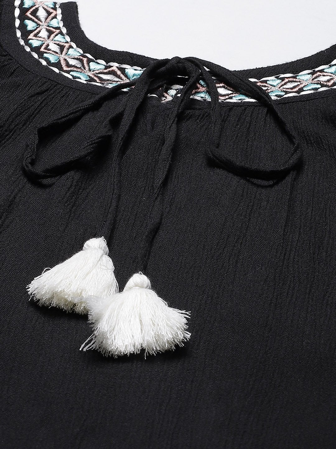 Women's Black Rayon Crepe Embroided Top (1pc)