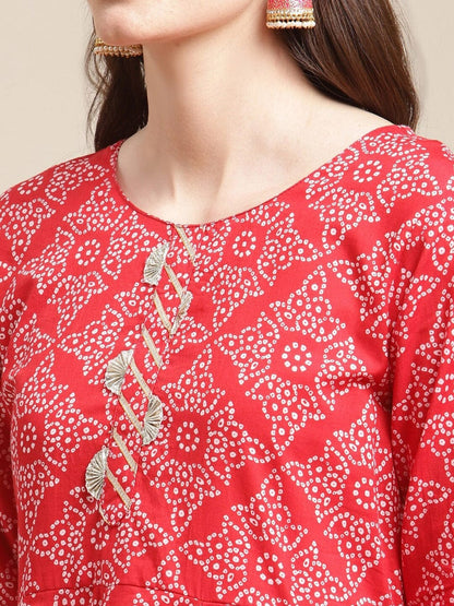 Women's Red Ethnic Motifs Printed Gotta Patti Kurta with Sharara & With Dupatta