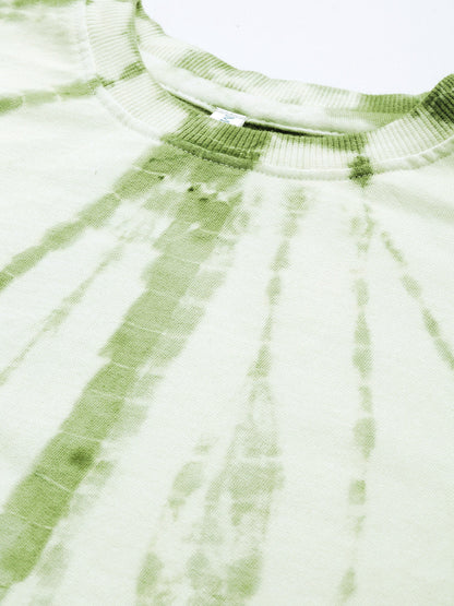 Women's White Green lighting Tie Dye Sweatshirt With Joggers