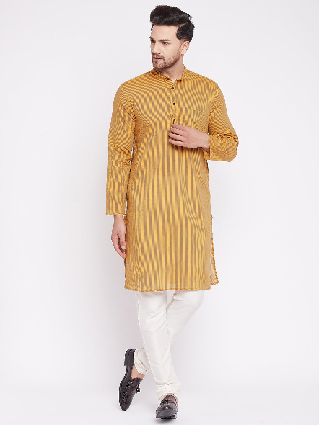 Men's Long Kurta with Band Colla
