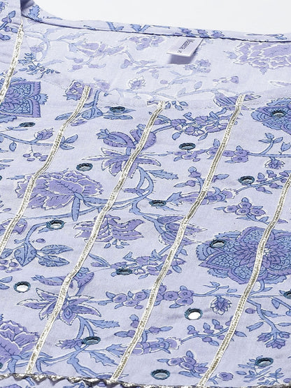 Women's Purple Printed & Embroided Kurta with Trousers & Dupatta (3pc)