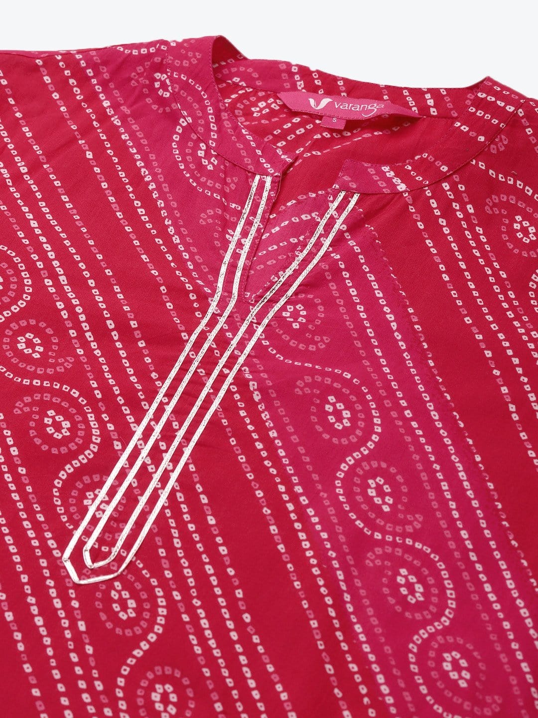 Women's Red And Fuchsia Bandhej Gota Work Straight Kurta